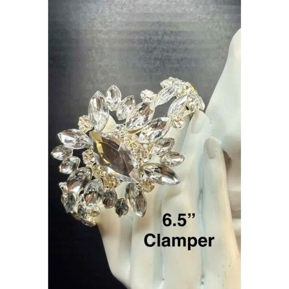 Glamorous Crystal Marquise Rhinestone Hinged Clamper Bangle Bracelet